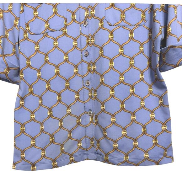 J. McLaughlin Catalina Cloth Tab Sleeve Button Front Chain Link Print Blouse - Picture 4 of 11